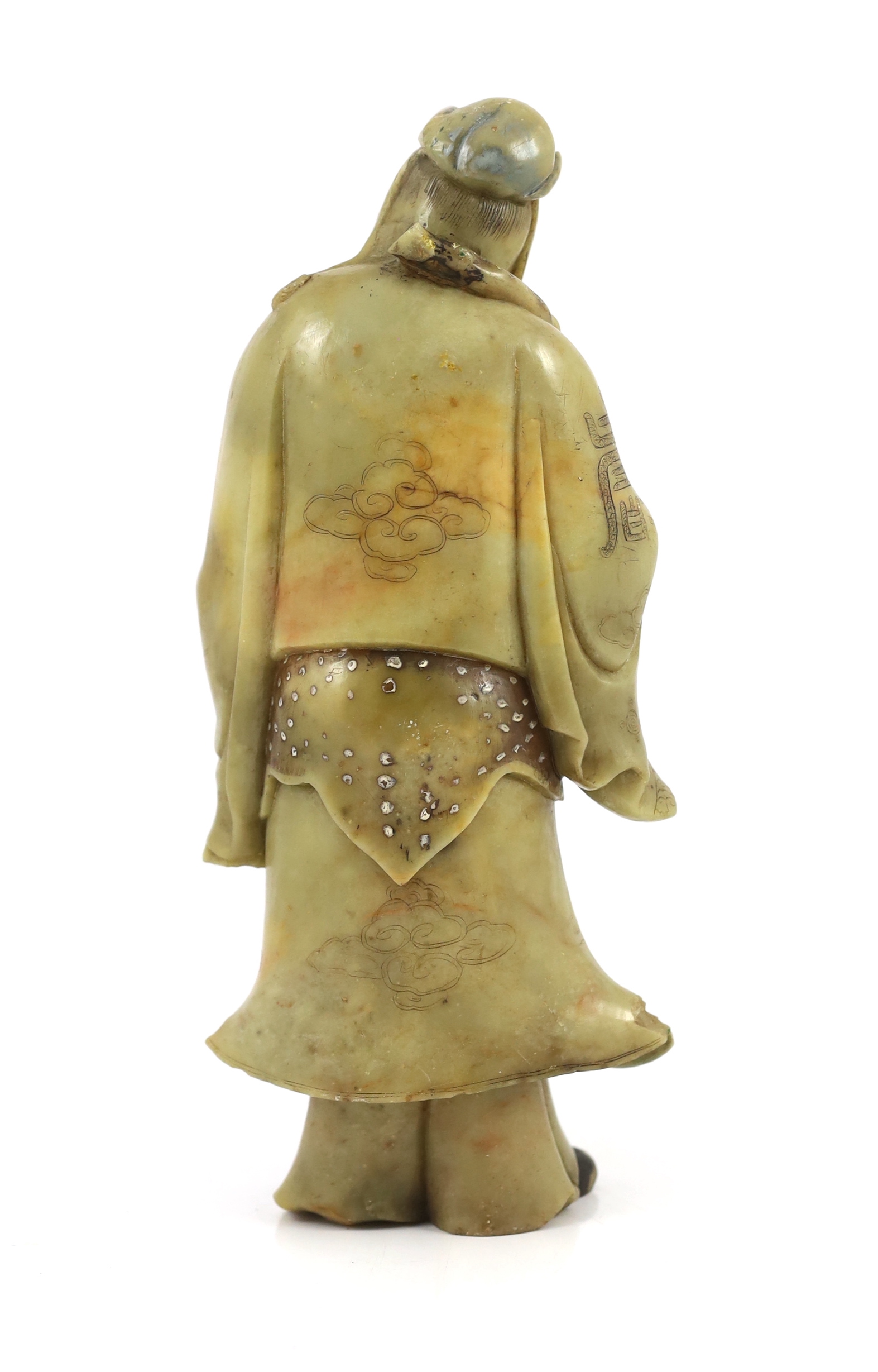 A Chinese soapstone figure of Shouxing, 18th century, small losses